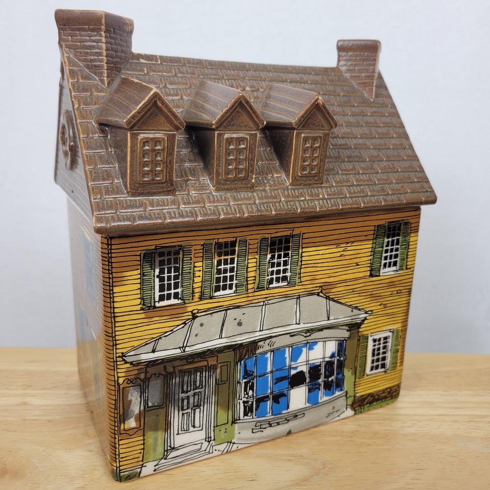 Vintage 1980 Enesco J. Downs Market Street Ceramic House Canister Jar Japan RARE